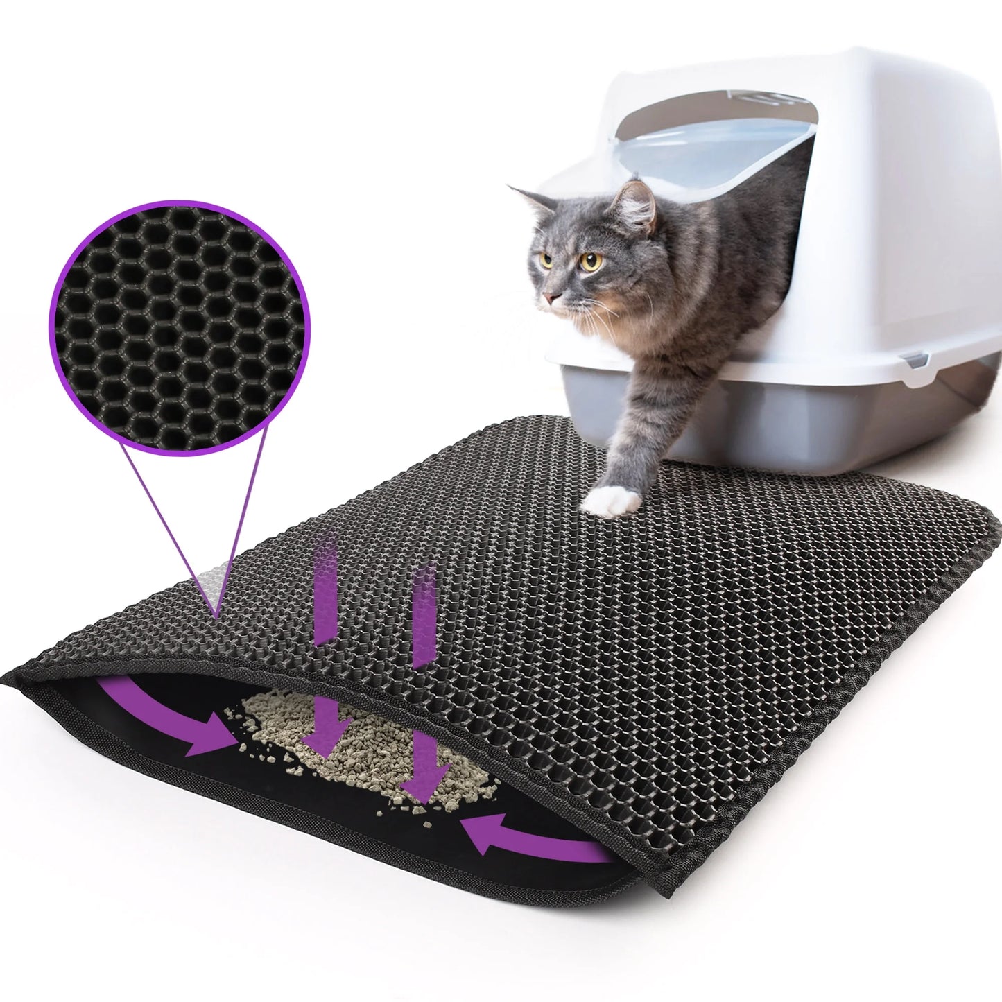 Cat Litter Mat Large, Double Layer Urine Waterproof Trapper Mat, Non-Slip,24X30 In, Black