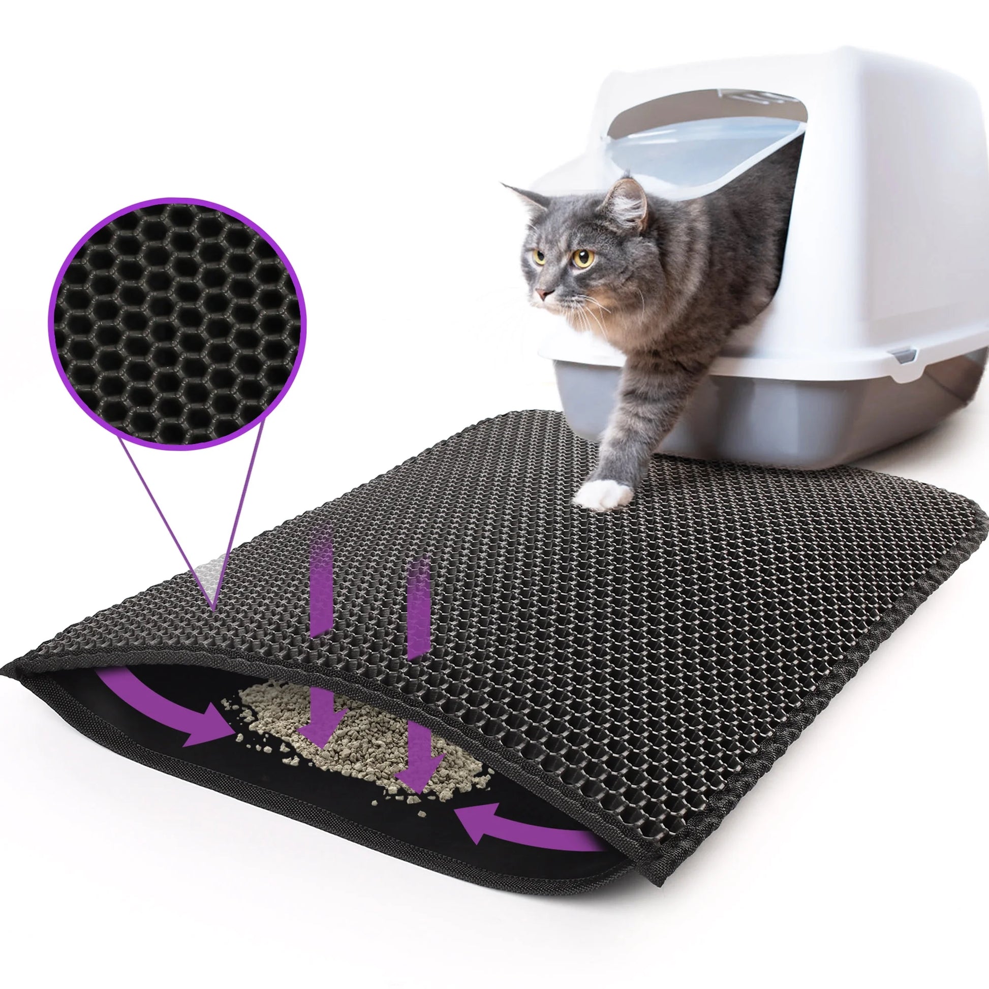 Cat Litter Mat Large, Double Layer Urine Waterproof Trapper Mat, Non-Slip,24X30 In, Black