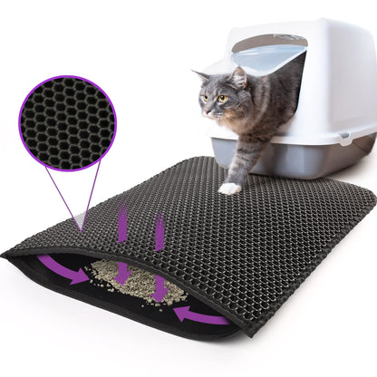 Cat Litter Mat Large, Double Layer Urine Waterproof Trapper Mat, Non-Slip,24X30 In, Black