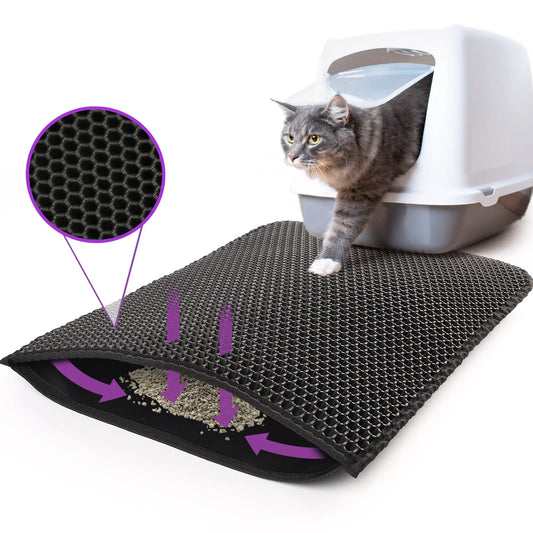 Cat Litter Mat Large, Double Layer Urine Waterproof Trapper Mat, Non-Slip,24X30 In, Black