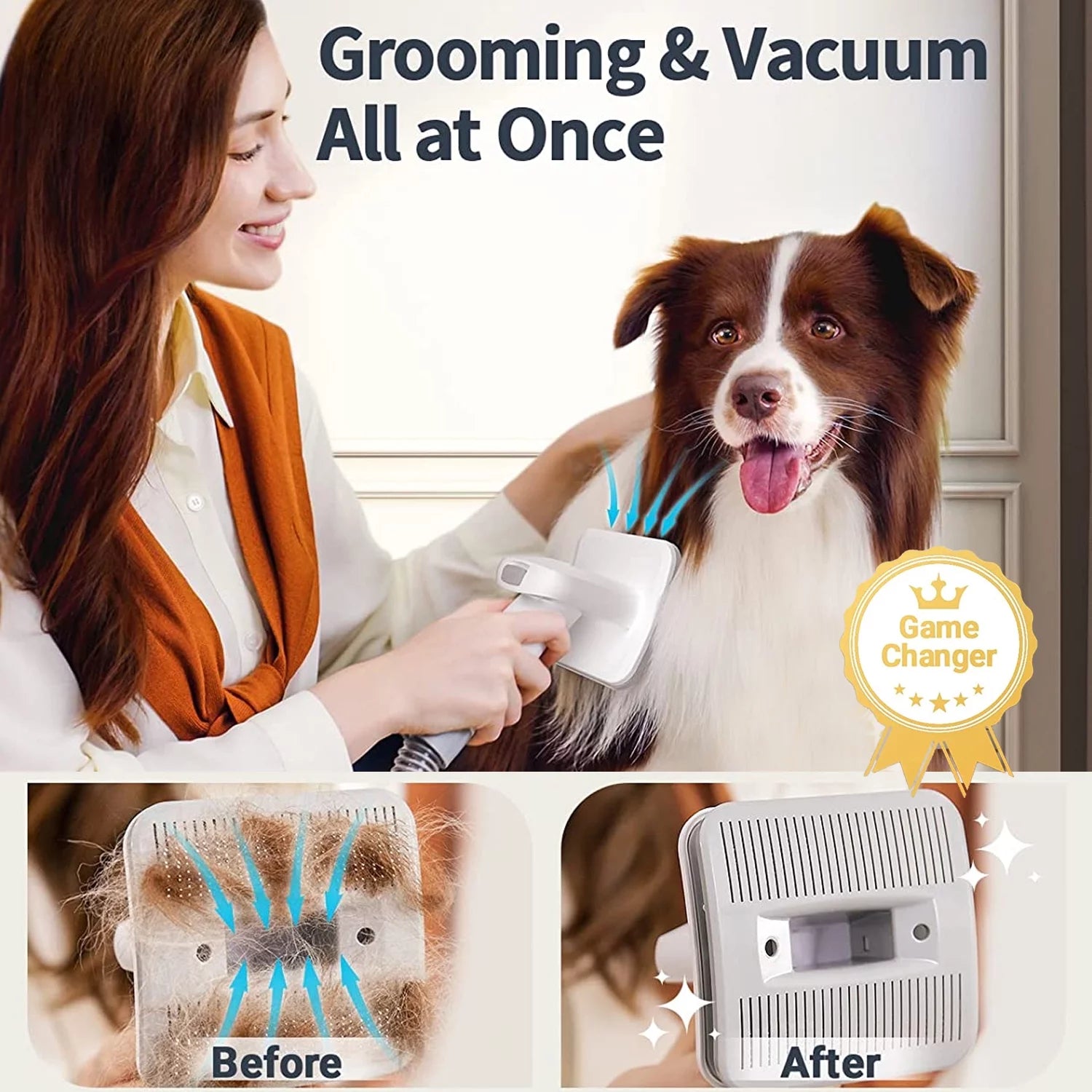 7 in 1 Dog Grooming Kit, Low Noise Pet Grooming Vacuum with 1.5 L Dust Cup, Dog Vacuum for Shedding Grooming, with 7 Professional Grooming Tools for Dogs Cats Pet Hair &Home Cleaning, Purple